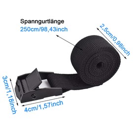 RIO Direct Pack of 6 Lashing Straps with Clamping Lock 2.5 m, Black Fastening Strap/Lashing Straps with Clamping Lock, Adjustable Webbing for Bicycle, Sack Truck, Motorcycle, Truck, Kayaks, Luggage