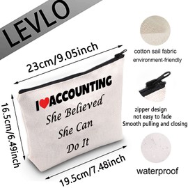 LEVLO Accountant Cosmetic Make Up Bag Accounting Gift She Believed She Can Do It Makeup Zipper Pouch Bag For CPA Accountant Student, She Believed Accountant