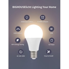 LEDYA E27 Screw Bulb 75W Equivalent, 13W 3000K Warm White ES Led E27 Bulb , 806 Lumens, Non-Dimmable, A60 Standard Energy Saving LED Bulb, 6-Pack