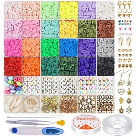 6300 Pcs Clay Beads for Barcelets Making, 24 Colors 6mm Polymer Clay Beads Flat Heishi Bracelets Bead Kit with Pendant Charms for DIY Craft Bracelets Necklace Jewelry