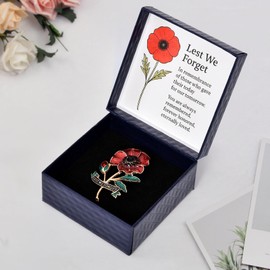 Lalavon Red Poppy Brooch Metal Red Flower and Green Leaf Poppy Badge Pins Lest We Forget, 2025 Remembrance Day Pin Badges for Women Men Veteran Gifts Memorabilia