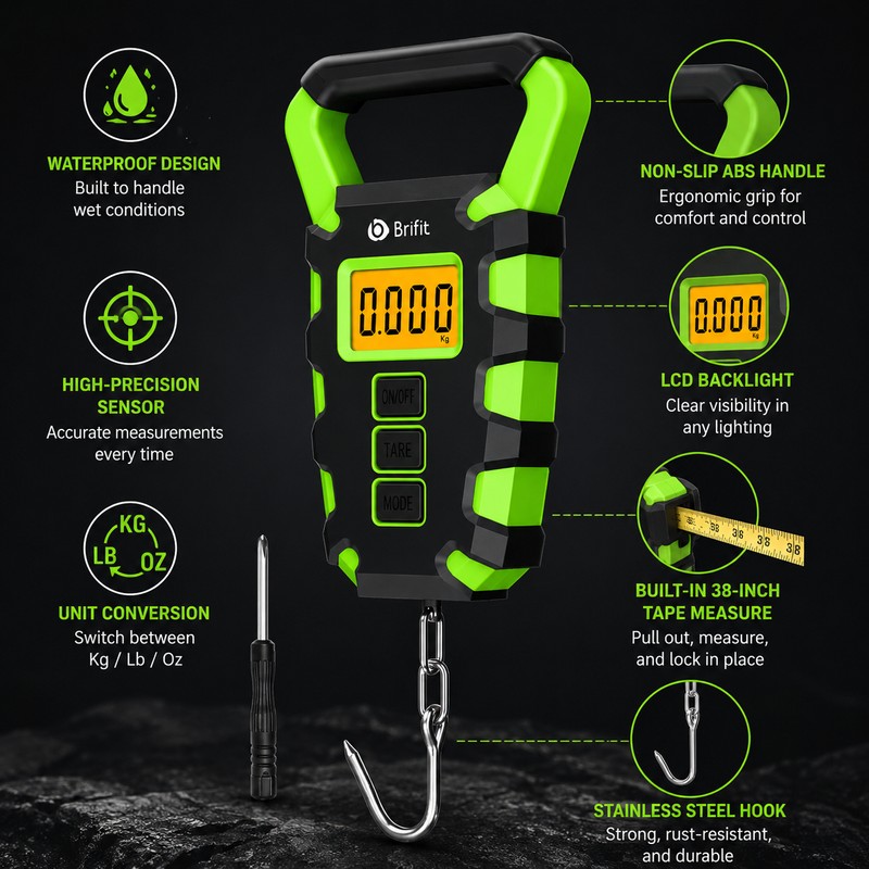 50kg Digital Fishing Scale with Ruler – Portable LCD Hanging