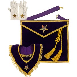 Order of the Eastern Star Regalia set OES Apron, Collar & Gloves Velvet with Gold Trim & Embroidered Star Emblem FREEMASONS
