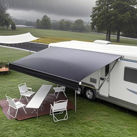 CYLAND CYLAND RV Awning Fabric Replacement,Camper Trailer Motorized Awning Replacement for Motorhome,Heavy Duty Weatherproof 18.5oz Outdoor Vinyl RV Canopy 21'(Fabric 20'2") Black Fade