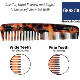 Giorgio G25 Double Tooth Small Hair Pocket Comb, Fine/Wide Tooth Comb For Hair, Beard and Mustache, Coarse/Fine Hair Styling Grooming Comb for Men, Women and Kids. Saw Cut Handmade and Polished