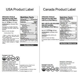 Food to Live Organic Red Lentils (Football), 6 Pounds – Whole, Decorticated, High Protein Legume, Non-GMO, Perfect for Soups, Curries and Vegan Meals, Kosher, Bulk