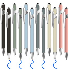 Lragvtbk 12 Pcs Blue Ink Ballpoint Pen with Stylus Tip, 1.0 mm Metal Pen Stylus Pen for Touch Screens, 2 in 1 Thank You Pen Gift for Friends, Colleagues, Coworker, Office, Family(Moran)