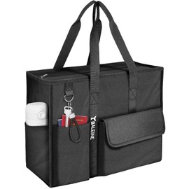 BALEINE Large Utility Tote Bag with Reinforced Bottom, Multi-Pockets and Top Zipper Closure, Perfect for Teachers, Nurses, Travel, Work - Water-Resistant (Medium, Black)
