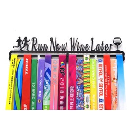 Qktxktzy Medal Hangers for Runners Medal Holder Display Run Now Wine Later Black Running Gifts