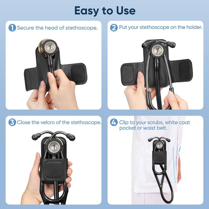 Stethoscope Holder Clip, PU Leather Stethoscope Hip Holder Lightweight Portable