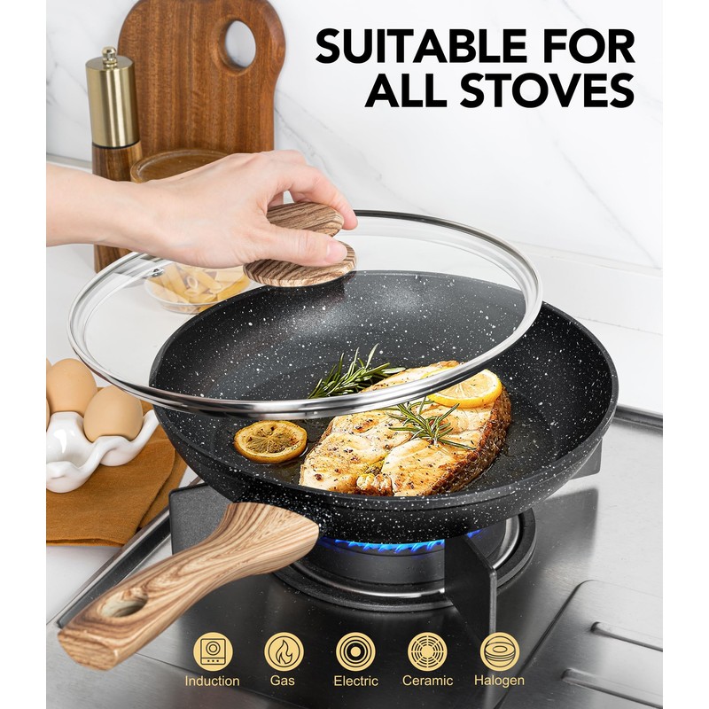 MICHELANGELO 8 Inch Nonstick Frying Pan with Lid, Non Stick