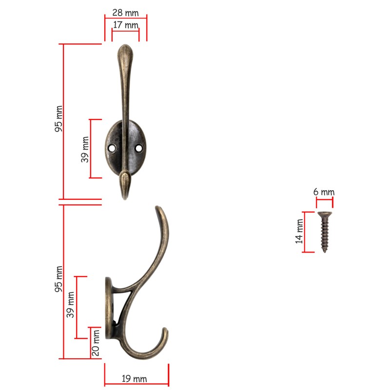 Fuxxer® 5 x Classic Coat Hooks Iron Hooks Wall Hooks