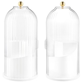 ZEONHEI 2 PCS Makeup Brush Holder Organiser, 360 Degree Rotating Makeup Organiser with Lid, 3 Compartments Cosmetics Organiser Makeup Brushes Container for Vanity, Dressing Table, Travel