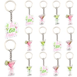 Serencatcher 12Pcs Martini Keychains Gifts, Green Pink A Tiny Bit Older Martini Party Favors 5 Styles Double-Sided Printed Acrylic Keyrings for Cocktail Martini Birthday Bachelorette Party Supplies