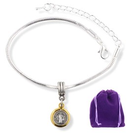Dave The Bunny EPJ Catholic Gifts Saint St Benedict Medal San Benito Religious Jewelry Bracelet for Women Bracelet Silver Plated Chain Charm Gifts Catholic Bracelet Bangle for Women Men and
