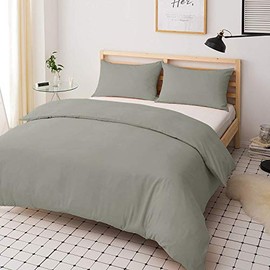 PAVLA-Outlet Duvet Quilt Cover Set Plain Dyed Poly-Cotton Bedding Set - Easy Care | Machine Washable |Single Double King Super King | with Matching Pillowcases (Grey, Single)
