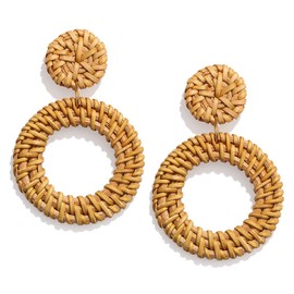 Rattan Earrings Boho Straw Wicker Woven Drop Dangle Earrings Lightweight Geometric Hoop Stud Earrings for Women