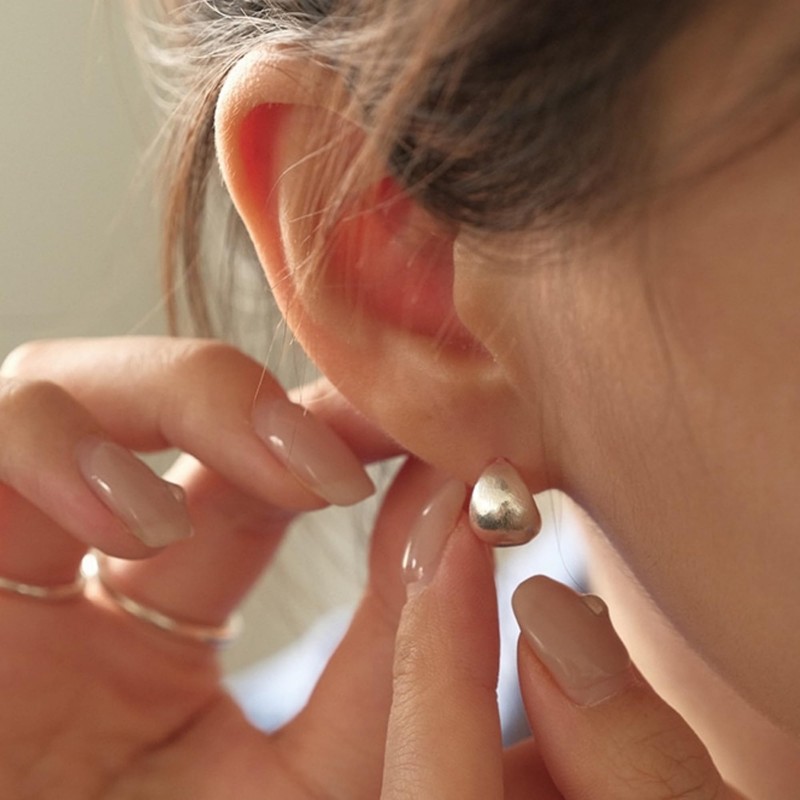 Sterling Silver Brushed Half Hoop Ball Bead Dome Drop Stud