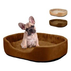 Cama Para Perro Mediana Afelpada Resistente Cómoda Suave Color Café Diseño Rectangular