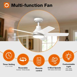 addlon Ceiling Fans with Lights, 42 inch White Ceiling fan with Light and Remote Control, Reversible, 3CCT, Dimmable, Noiseless, Small Ceiling Fan for Bedroom, Farmhouse, Indoor/Outdoor Use