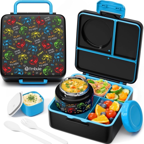 Fimibuke Bento Box with Thermos 60oz 3-4 Compartments Leakproof For