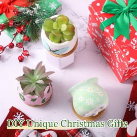 Remerry 6 Pcs 3.5 Inch DIY Ceramic Succulent Pots for Painting Figurines Paint Craft Kit Unpainted Ceramic Bisque Paintable Flowerpots with Drainage Hole Ready to Paint