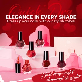 modelones Nail Polish Set 6 Colors, Ruby Rush Mini Quick Dry Nail Lacquer Kit, Burgundy Chrome Vintage Red Magnetic Cherry Mocha Cat Eye Nail Art, Classic Sparkle Glitter Red Manicure Gift for Women