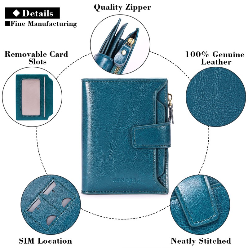 SENDEFN Women's Small Purse Women's Genuine Leather with 14 Card