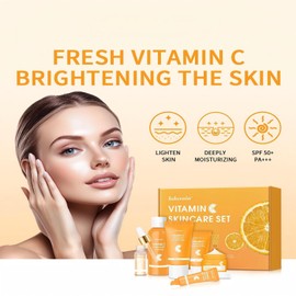 Vitamin C Skincare Set for Face - 6 Piece Kit with Cleanser, Serum, Eye Cream, Moisturizer, Sunscreen & Toner | Brightening, Hydrating & Anti-Aging | Perfect for Teens & Girls | Value Skincare Bundle