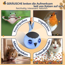 GoldenSun Cat Toy, Interactive Cat Toy Ball for House Cats, Automatic Movable Blue Ball, Quick Moving, Chirping, Stimulating Light