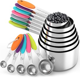 TILUCK Measuring Cups and Spoons Set, Stainless Steel, Kitchen Utensils for Cooking and Baking (12, Colorful)