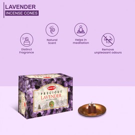 HEM Precious Lavender Incense Cones - Pack of 12 - 120 Count - HEM Incense of India