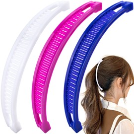 Mxxipp 3pcs Banana Hair Clips for Women, Non-Slip Large Hair Claw Clips, Classic Double Combs Hair Accessories for Thick Thin Fine Straight Curly Long Short Hair- White & Blue & Dark Pink