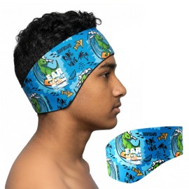 EAR BAND-IT Ultra Swimming Headband - Best Swimmer's Headband - Keep Water Out, Hold Earplugs in - Doctor Recommended - Secure Ear Plugs - Invented by ENT Physician Large ages 8yrs to adult, Surf Dino