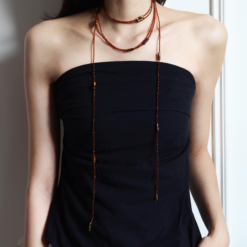 Monsefi Tiger Eye Long Beaded Necklace, 100" Multi Layered for
