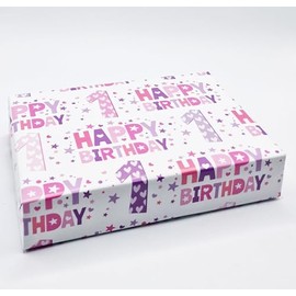 2 Sheets 2 Tags 1st Happy Birthday Pink Lilac Purple Wrapping Paper Age 1 Cute Birthday Giftwrap Female (PA)