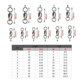 Unclesport 50pcs Fishing Ball Bearing Swivels with Split Ring Freshwater Saltwater Bass Fishing Gear Carp Fishing Snap Swivels 3#-0.79"/22LB