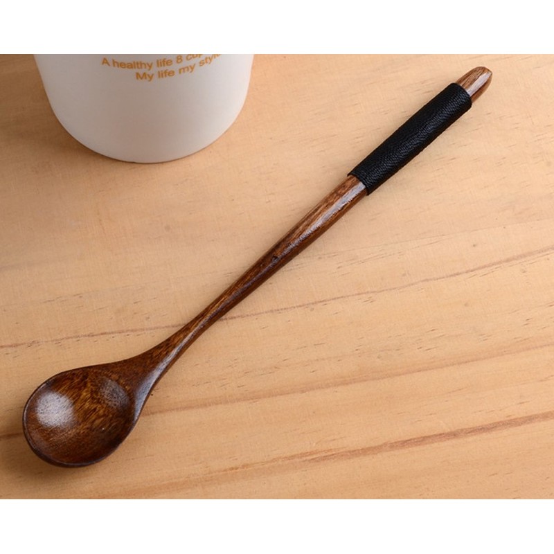 2 Pcs Coffee Spoon Pure Hand Wooden Spoon Long Handle