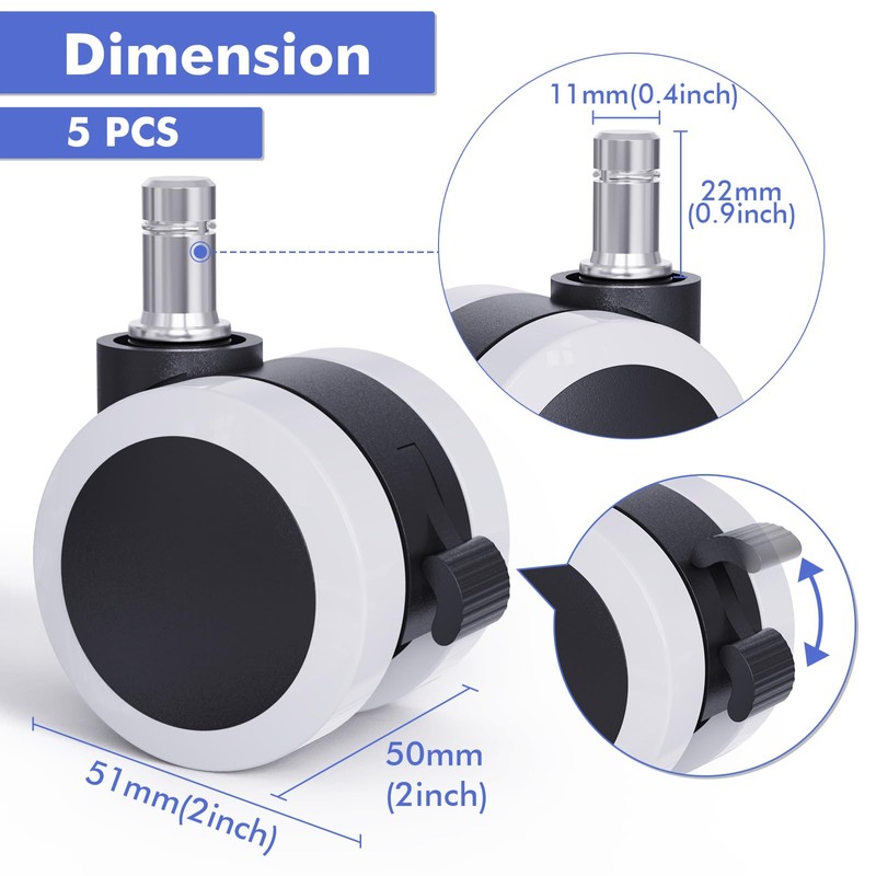 LIHAO 5pcs Replacement Office Chair Wheels Resistant with Safty Brake