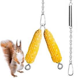Hanging Squirrel Feeder Outside Corn Cobs Holder for Squirrels Chipmunk Funny Toy (Stainless Steel B)