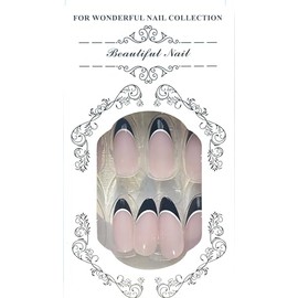 Beautiful Nail French Press-On Nails, Pink with Black Tips, Professional Nail Care Collection 24 pc