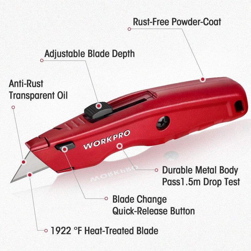 WORKPRO Premium Utility Knife, Retractable All Metal Heavy Duty Box