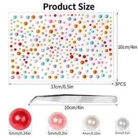 3 Sheets Self Adhesive Pearl Stickers Rainbow Round Face Gem Stickers 3-6mm Stick on Rhinestone Gems Mix Colors Jewels Stickers for Hair Face Eye Nail Art Makeup Scrap Booking and Crafts