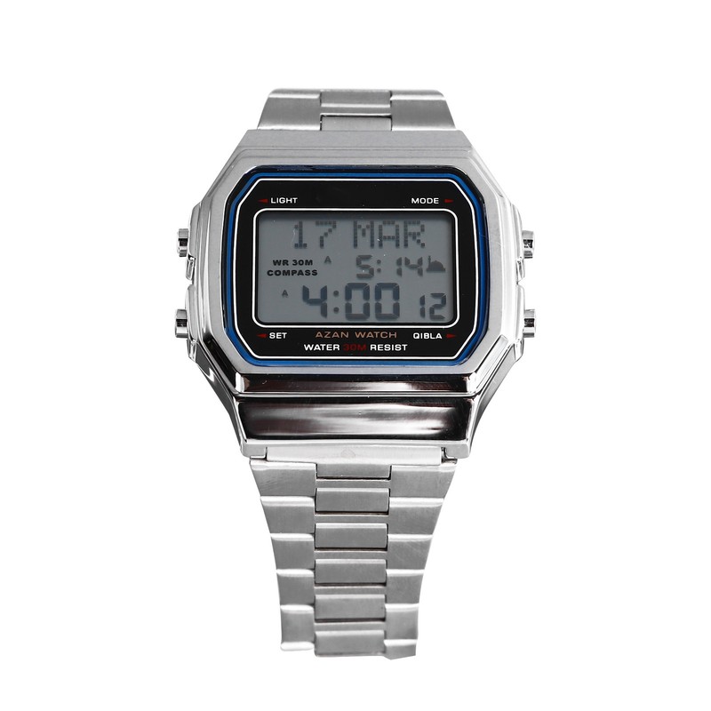 Men Muslim Digital Watch Prayer Reminder Strainless Streel Strap Waterproof