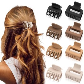 Aucuu 8 Pack Small Hair Claw Clips, No Slip Hair Clamps, Matte Hair Clips, Double Row Teeth Hair Clips, Rectangle Claw Clips, Hair Accessories for Women Girls for Thin Thick Curly Hair