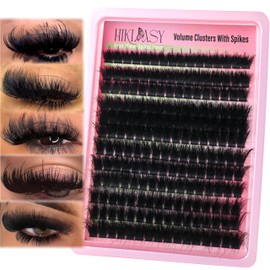 Thick Lash Clusters 300D Extra Volume With Spikes,14-22mm Dramatic Mega D Curve Glam Looking,Full & Bold Cluster Eyelash Extensions,Locked Band No Shedding,Reusable Faux Mink Cluster Lashes-Hiklasy