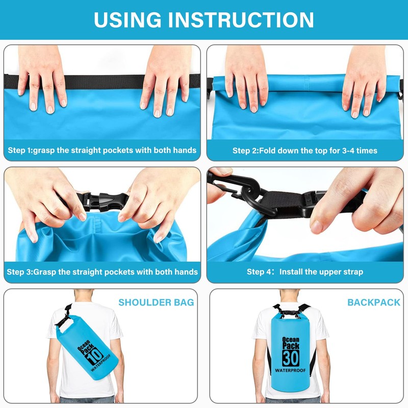 Invool Dry Bag, 5L/10L/20L/30L Waterproof Dry Bag, Dry Sack with