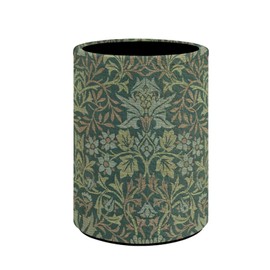 Buxolandt William Morris Flower Print Pen Holder PU Leather Pencil Cup Container Desk Organizer Stand Decor Makeup Brush Scissor Holder Office Desk Home Decoration Office Supplies Accessories