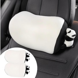 UINSUE Car Headrest Pillow 2PCS Cute Car Seat Neck Pillow Car Decor Accessories Memory Foam Neck Support Cushions for Comfortable Driving Easy Install & Washable (Panda Black)