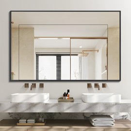DESBING Black Bathroom Mirror for Wall, 30x48 Inch Rectangle Mirrors with Metal Frame, Modern Vanity Wall Mirror Decor for Entryway Hangs, Bathroom, Living Room Horizontal or Vertical